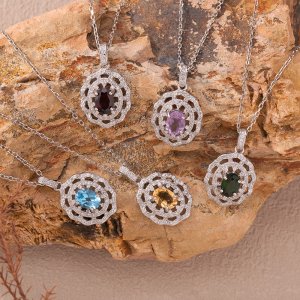 Natural Citrine Amethyst Topaz and Garnet Gemstone Necklace